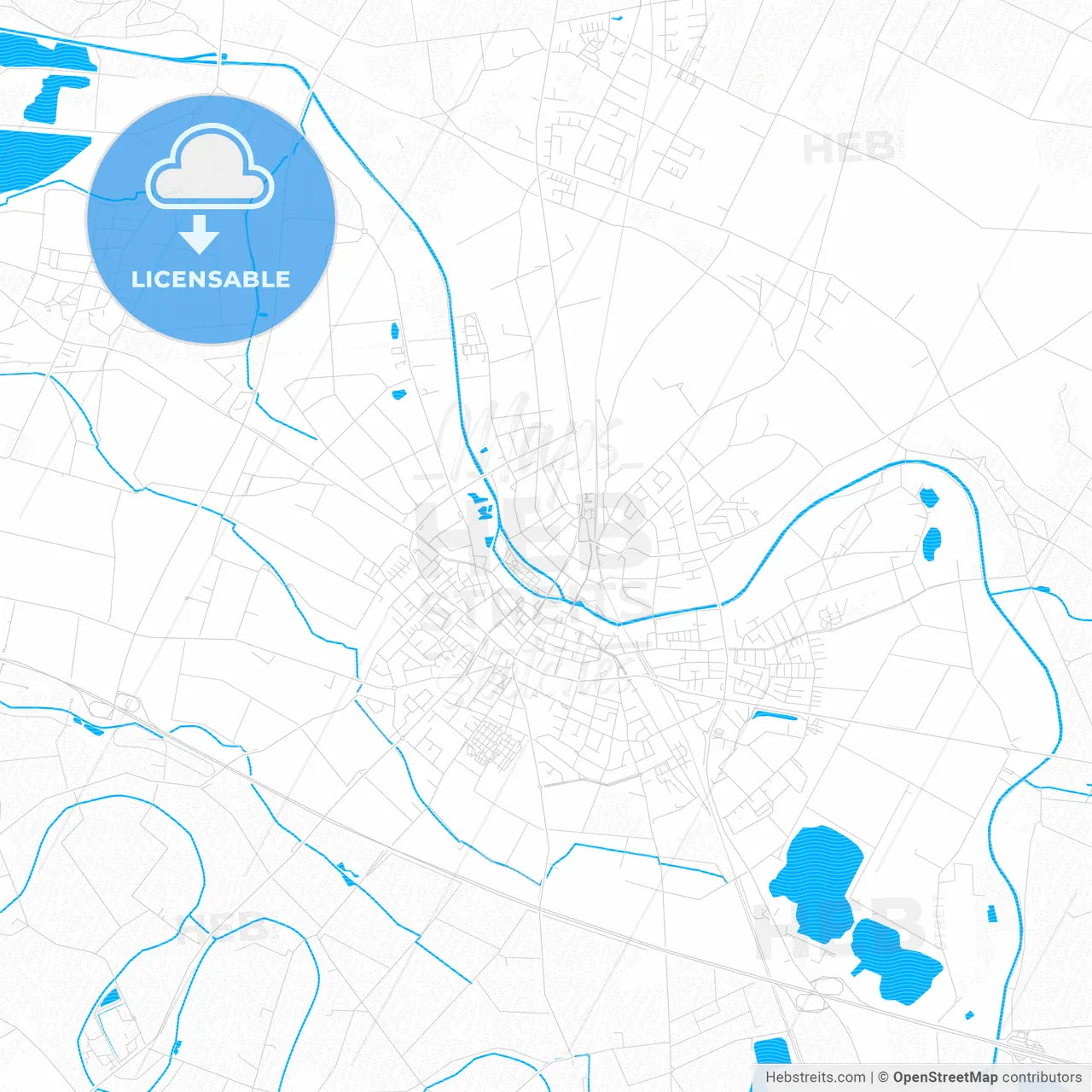 Goch, Germany PDF vector map with water in focus