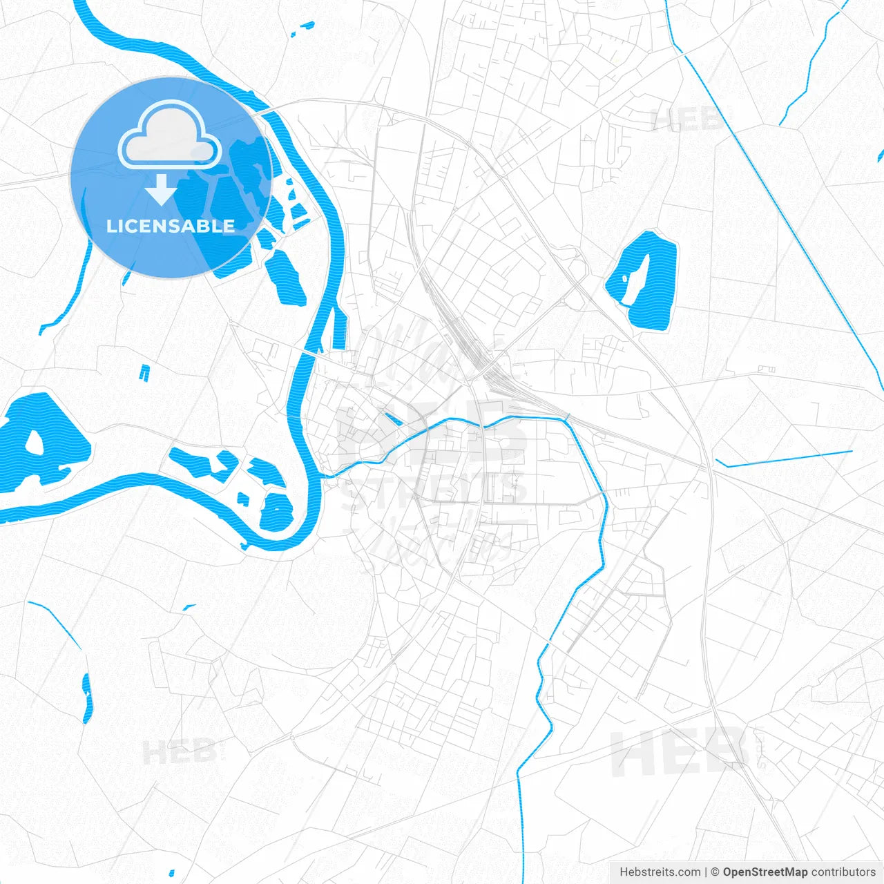Nienburg/Weser, Germany PDF vector map with water in focus