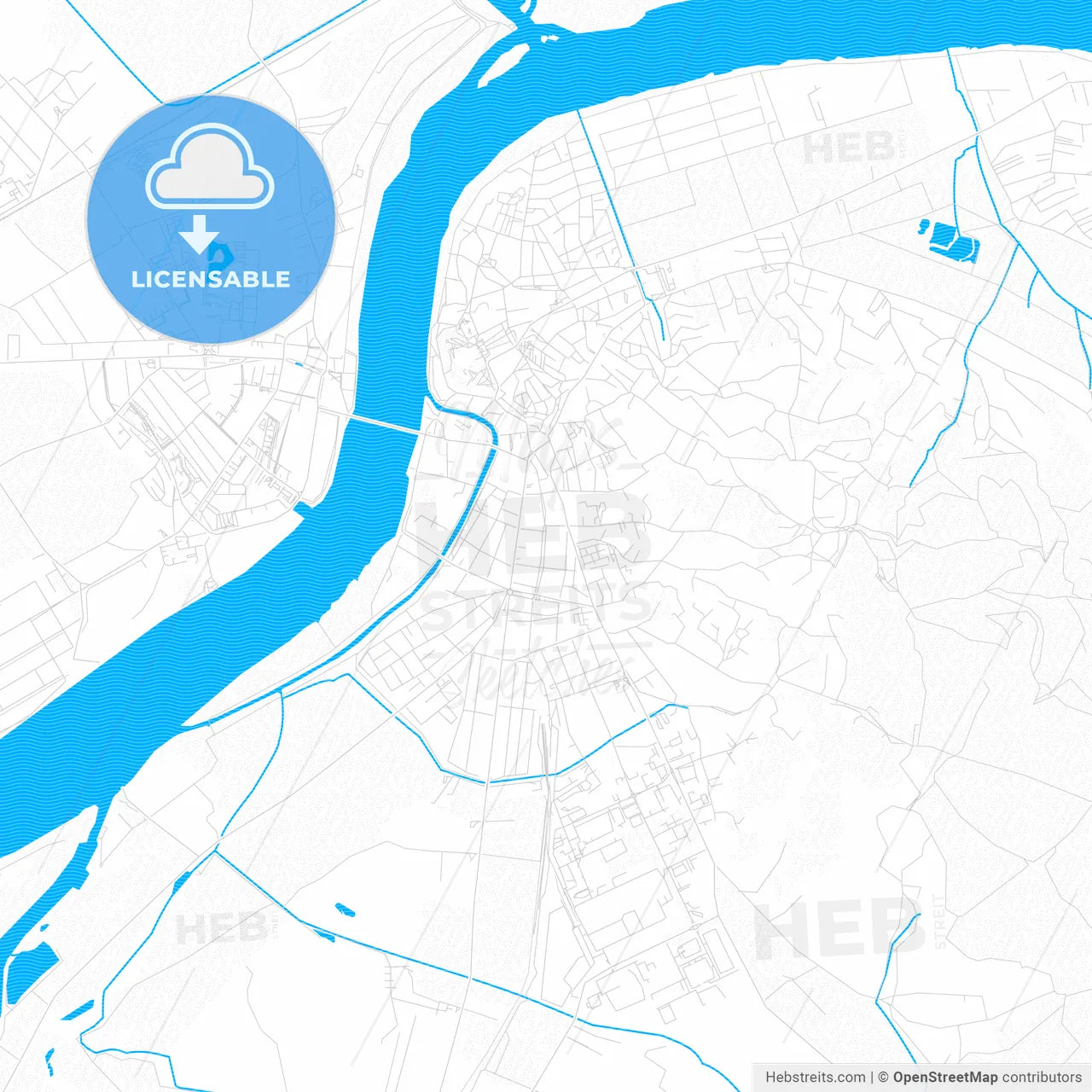 Esztergom, Hungary PDF vector map with water in focus