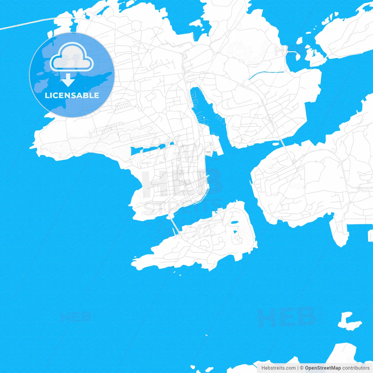 Kristiansund, Norway PDF vector map with water in focus