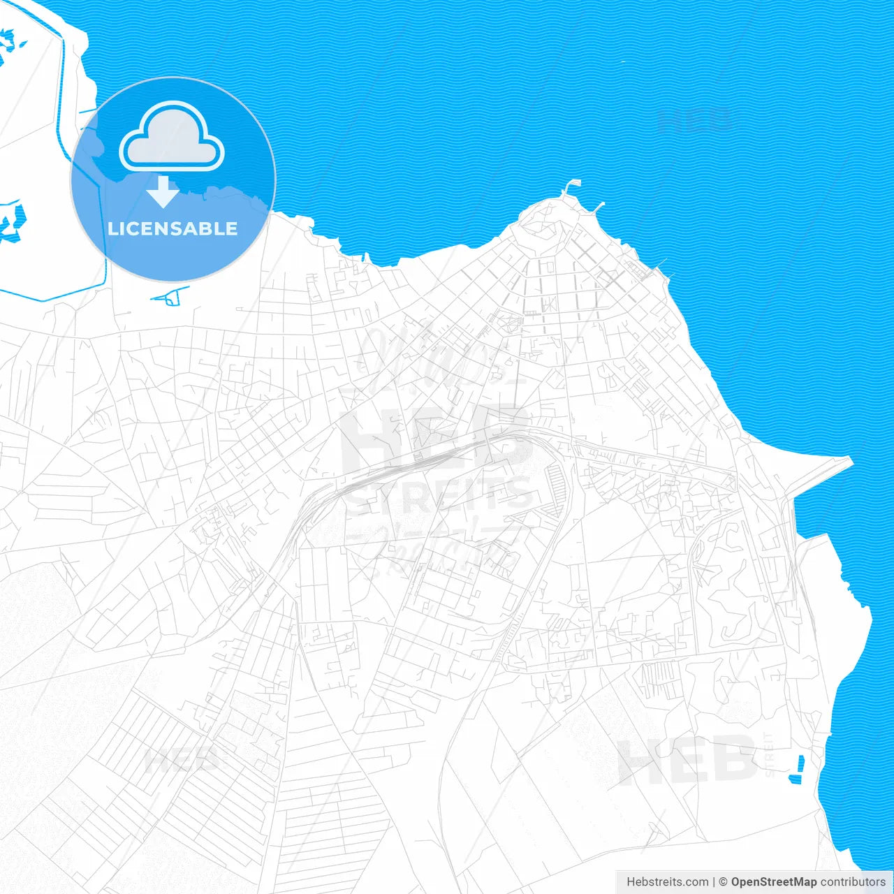 Bilhorod-Dnistrovskyi, Ukraine PDF vector map with water in focus