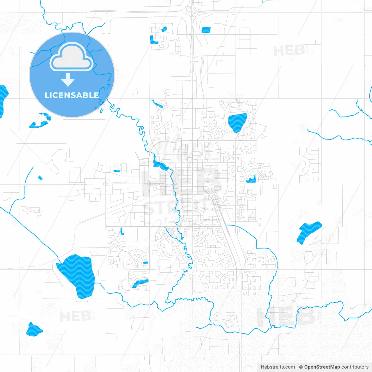 Grande Prairie, Canada PDF vector map with water in focus