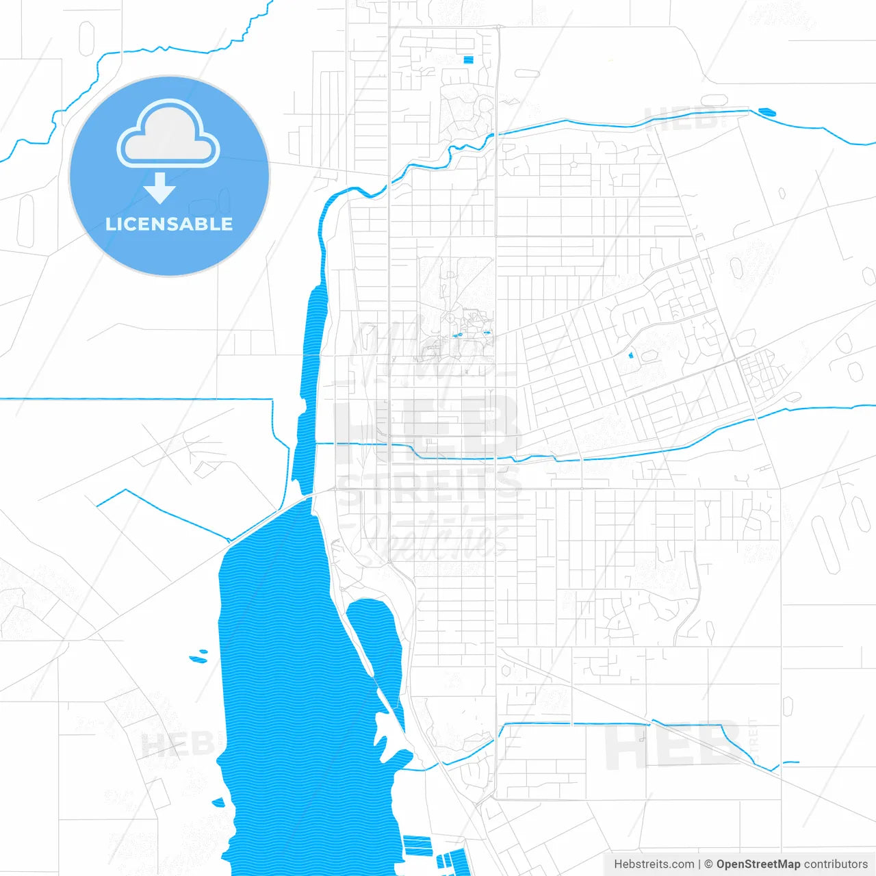 Invercargill, New Zealand PDF vector map with water in focus