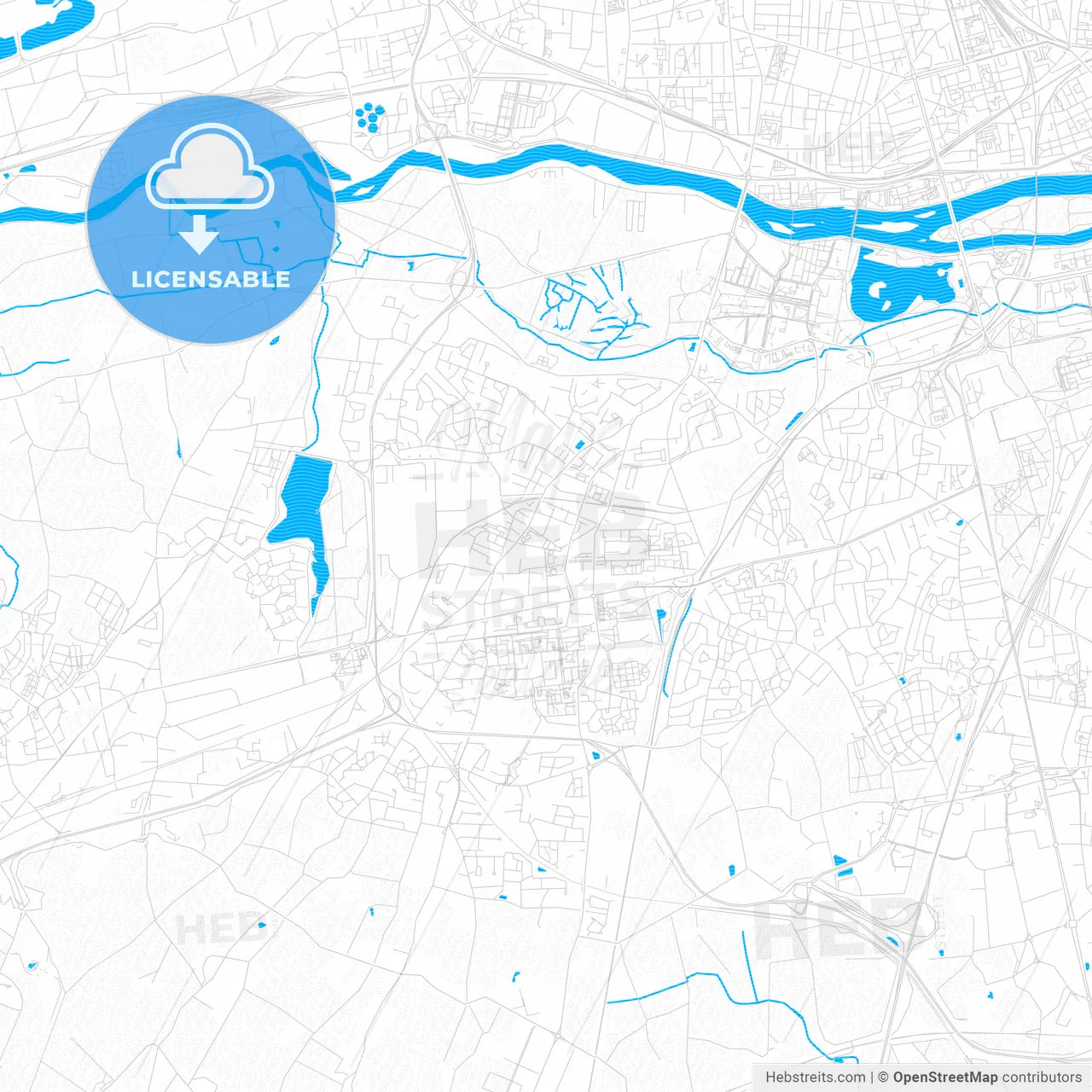Joué-lès-Tours, France PDF vector map with water in focus