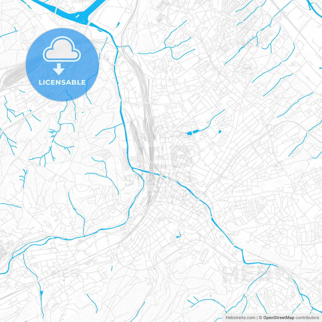 Hagen, Germany PDF vector map with water in focus