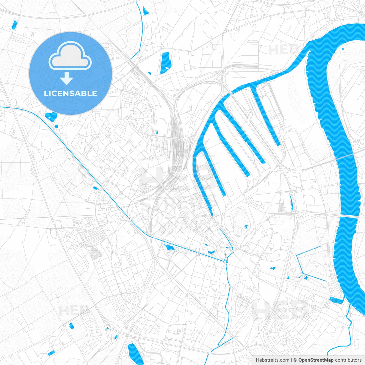 Neuss, Germany PDF vector map with water in focus