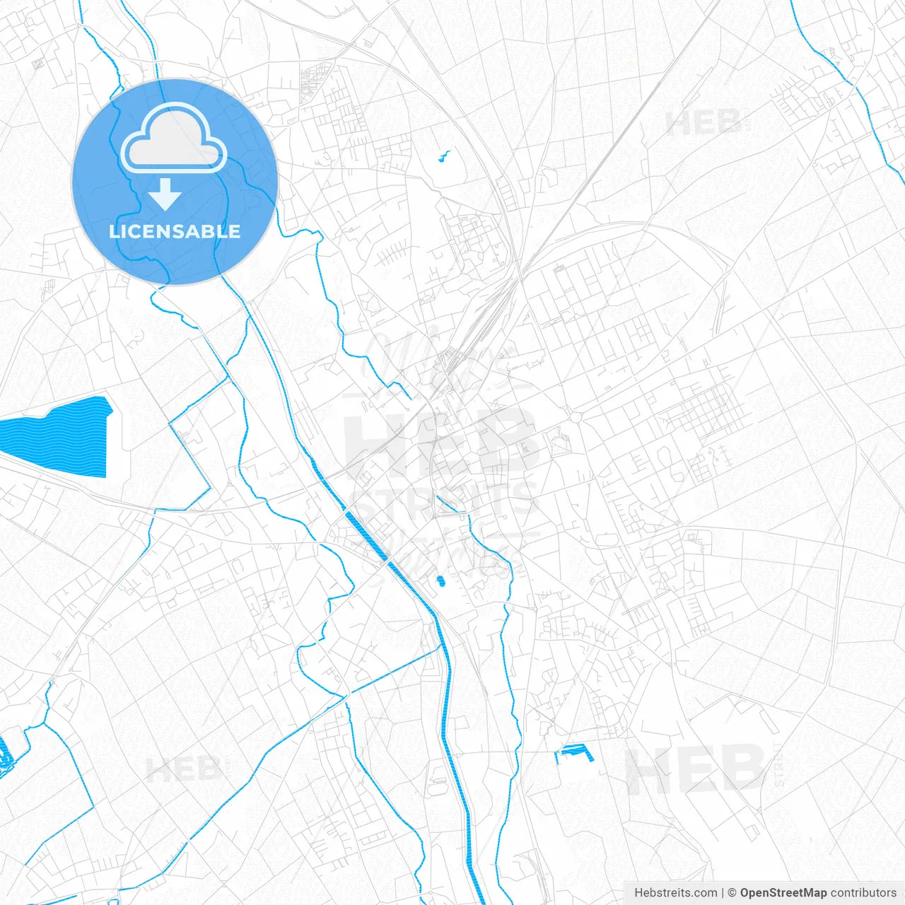 Duren, Germany PDF vector map with water in focus