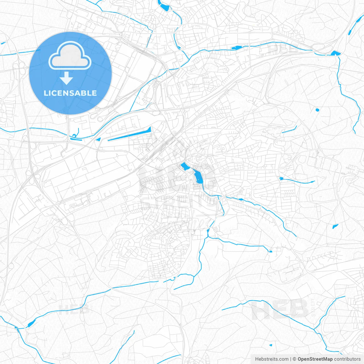 Boblingen, Germany PDF vector map with water in focus