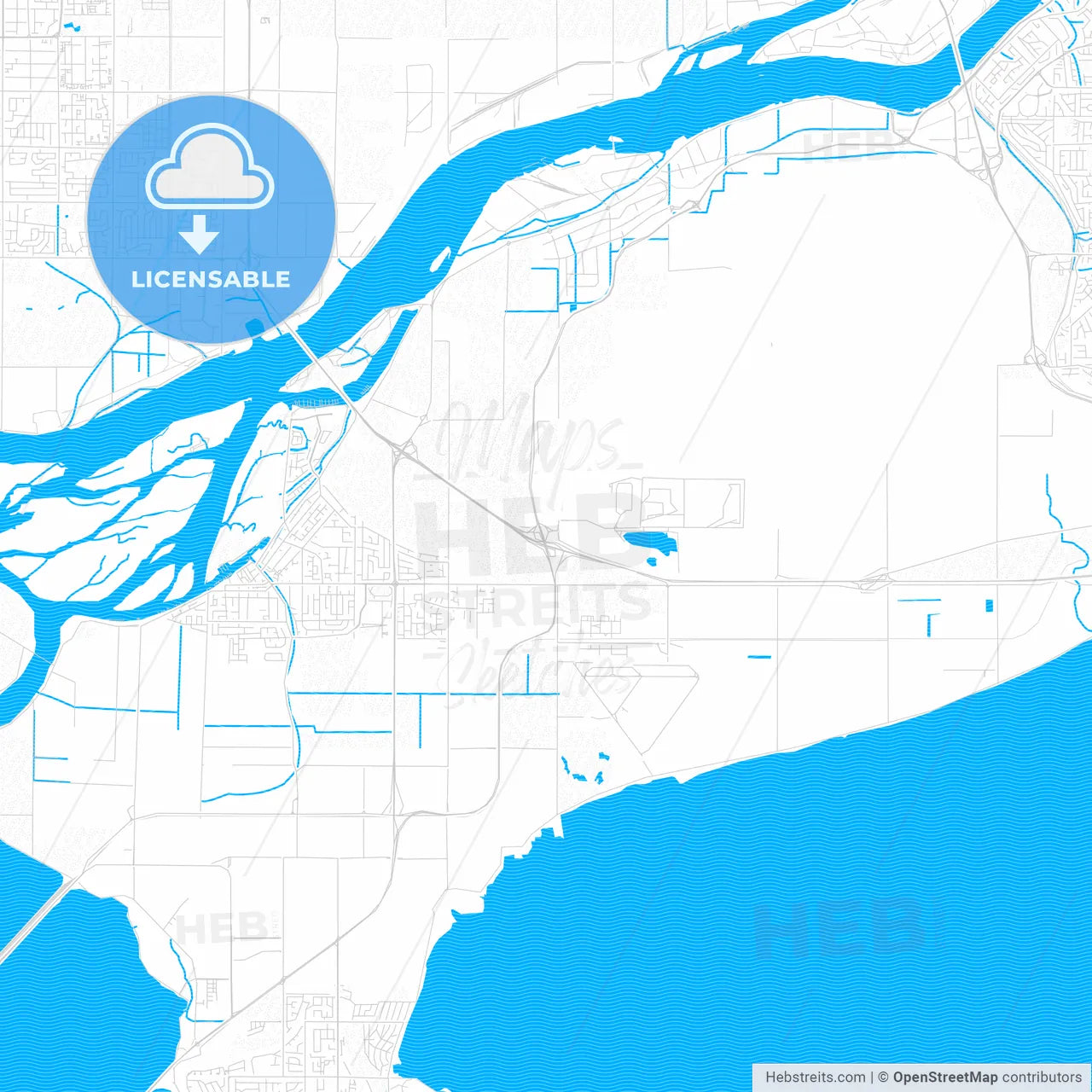 Delta, Canada PDF vector map with water in focus