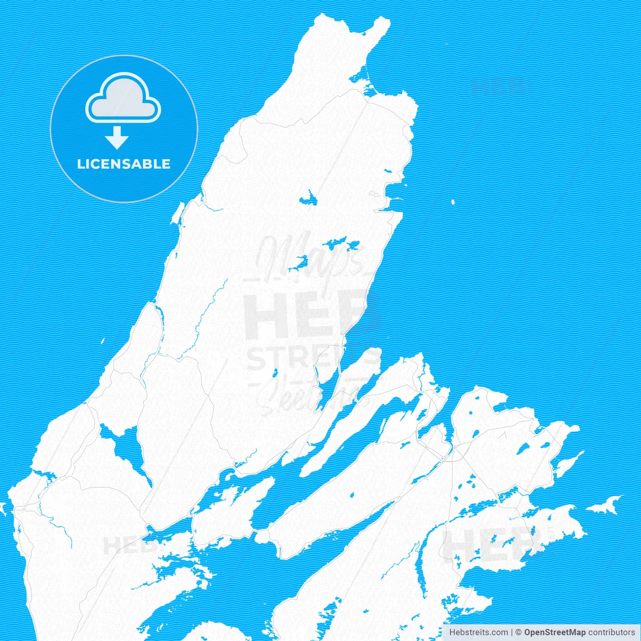 Cape Breton, Canada PDF vector map with water in focus