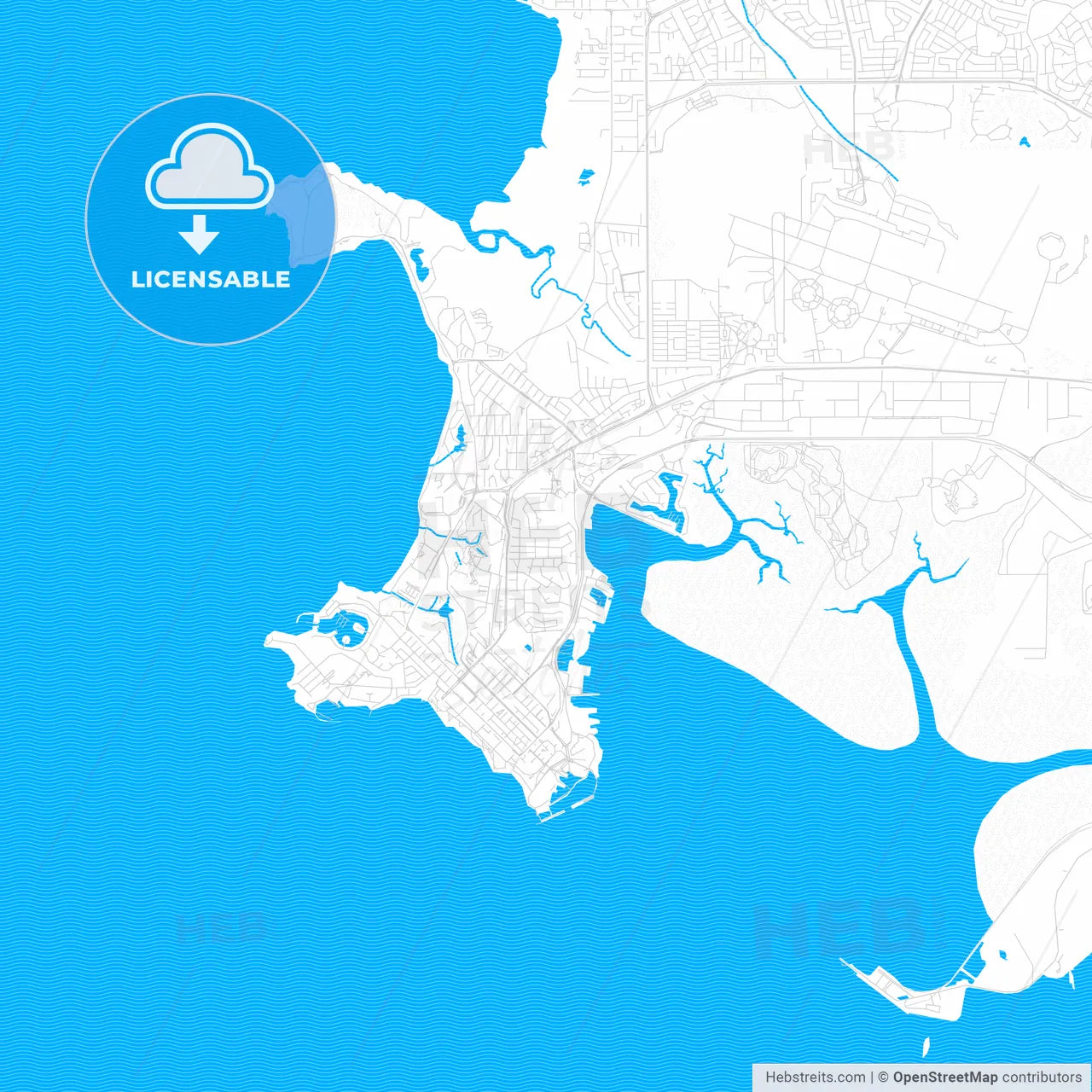 Darwin, Australia PDF vector map with water in focus