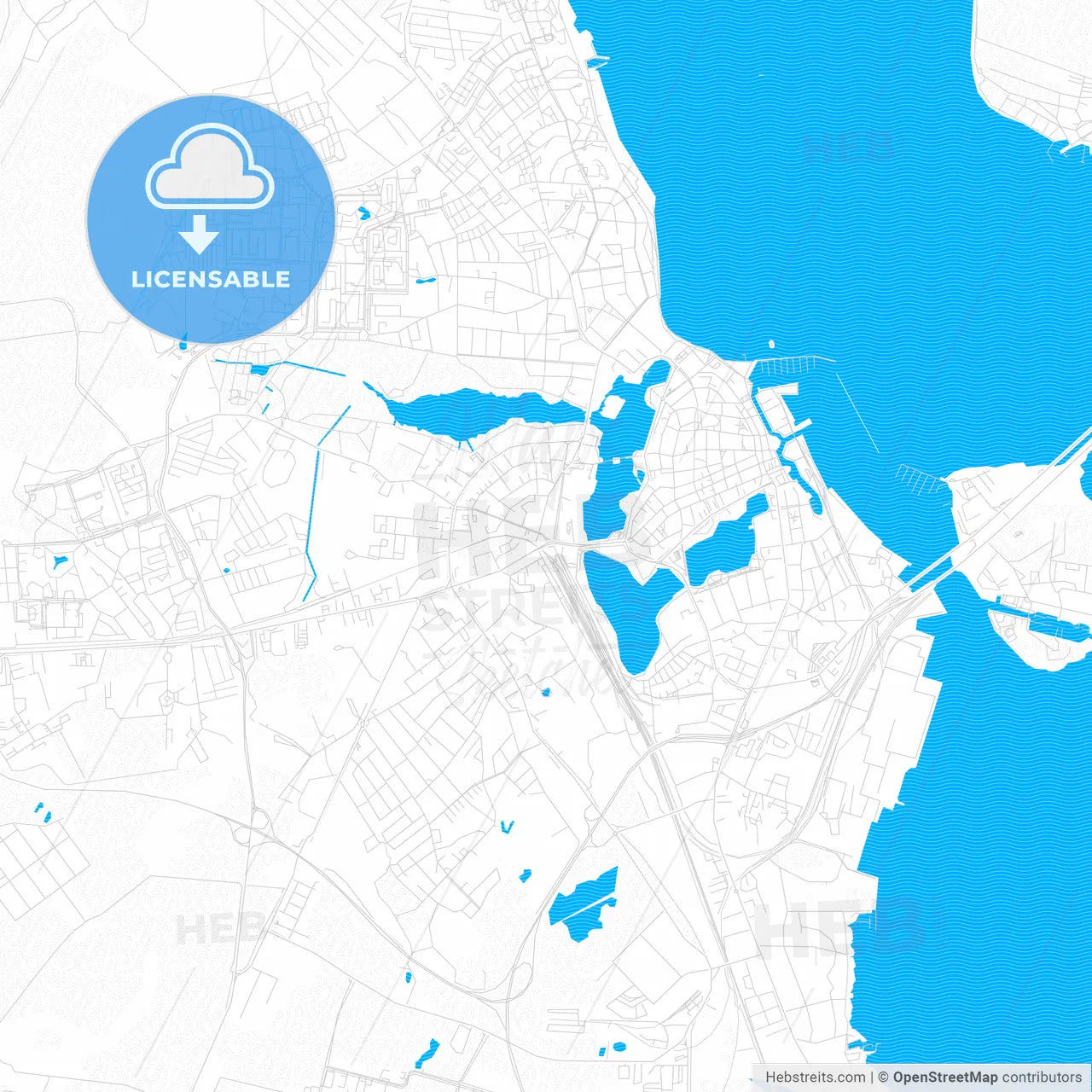 Stralsund, Germany PDF vector map with water in focus