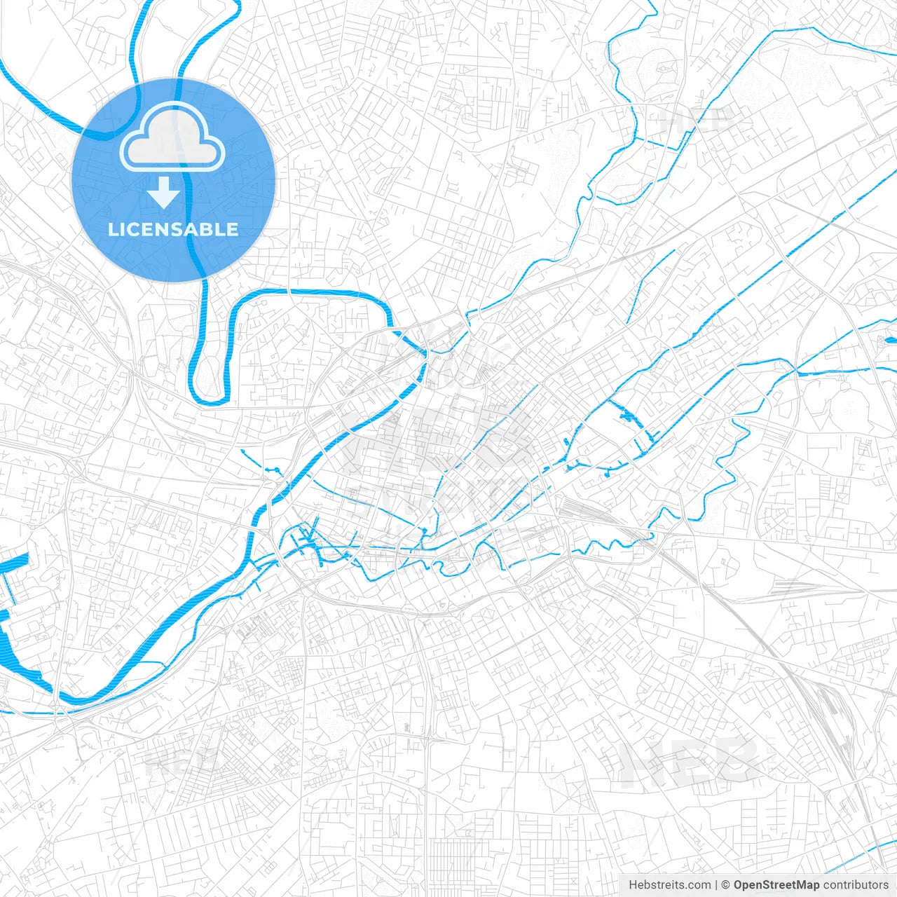 Manchester, England PDF vector map with water in focus