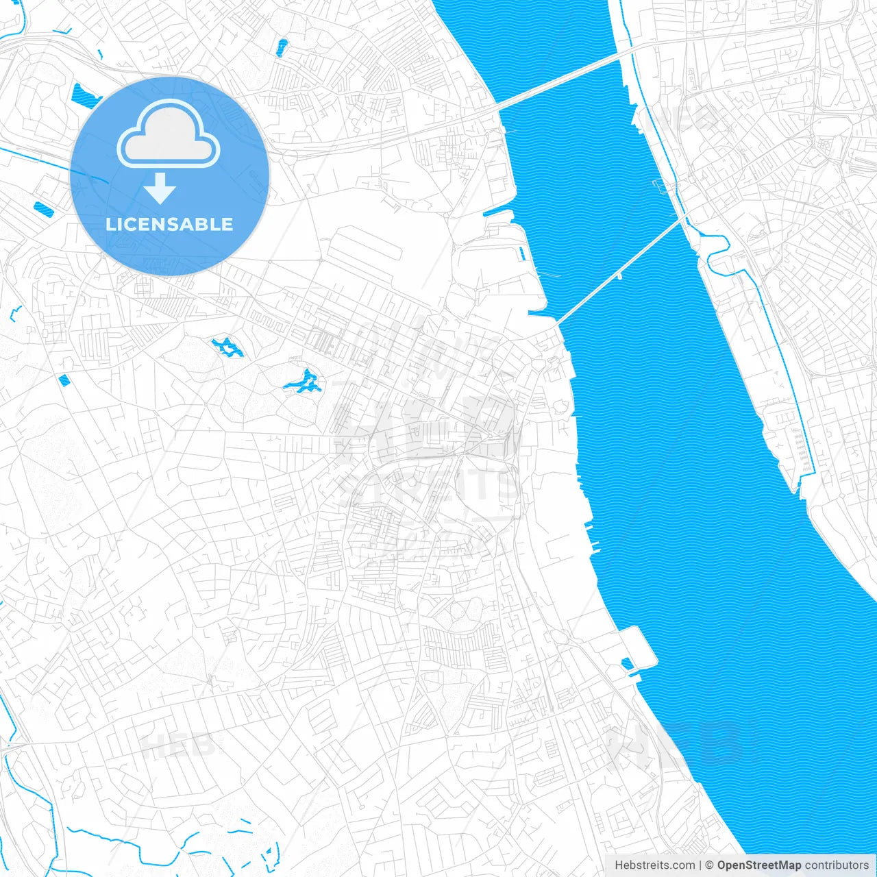 Birkenhead, England PDF vector map with water in focus