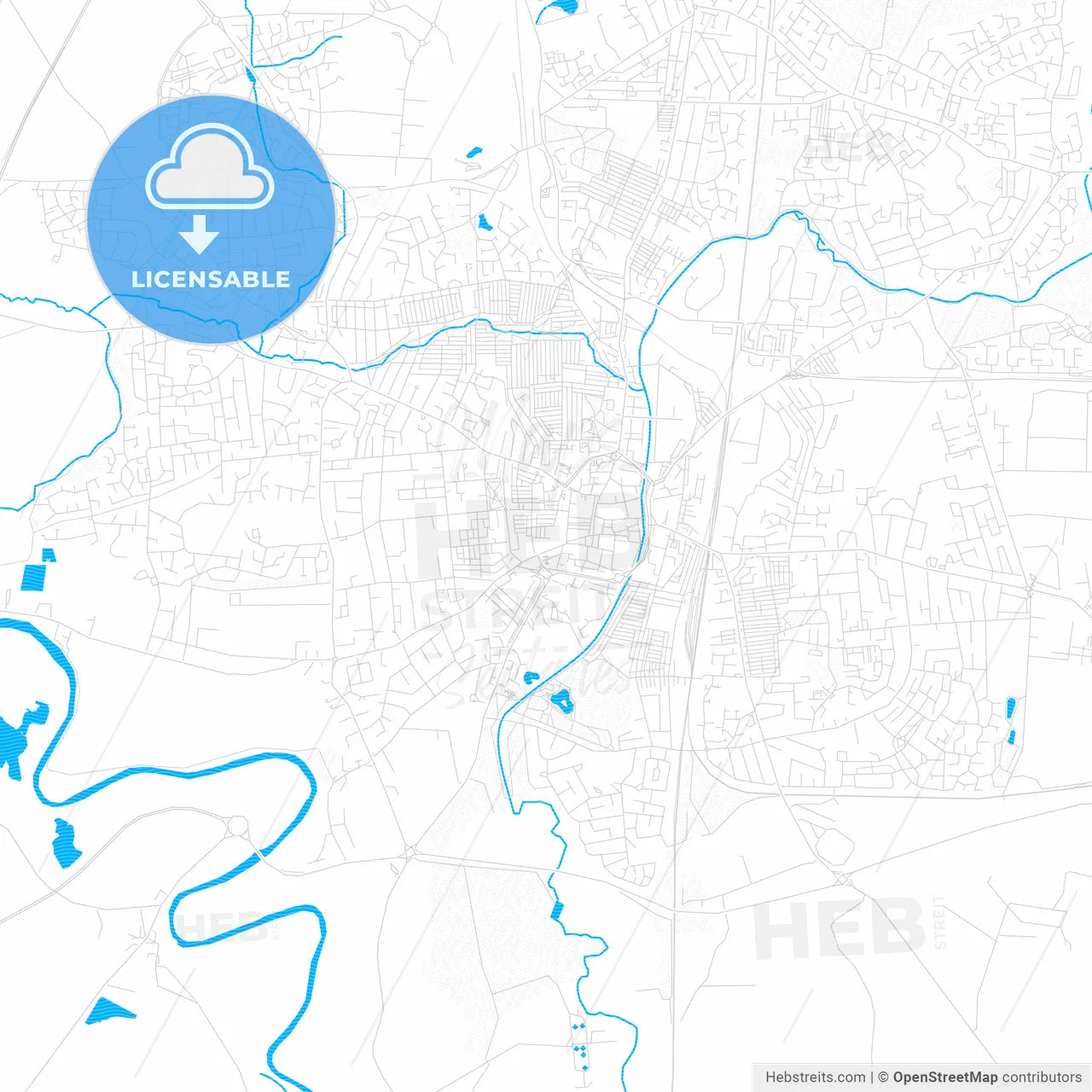 Darlington, England PDF vector map with water in focus