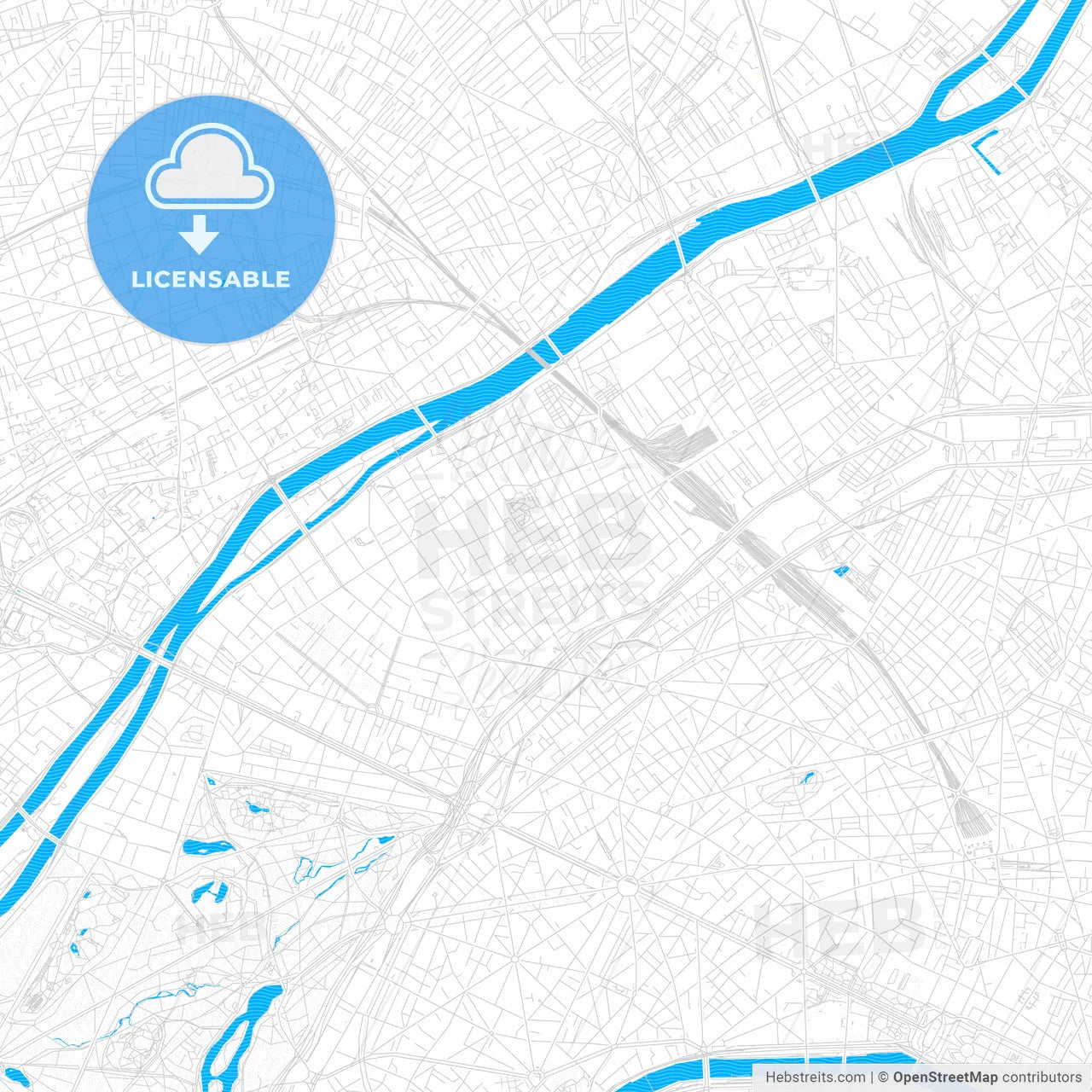 Levallois-Perret, France PDF vector map with water in focus
