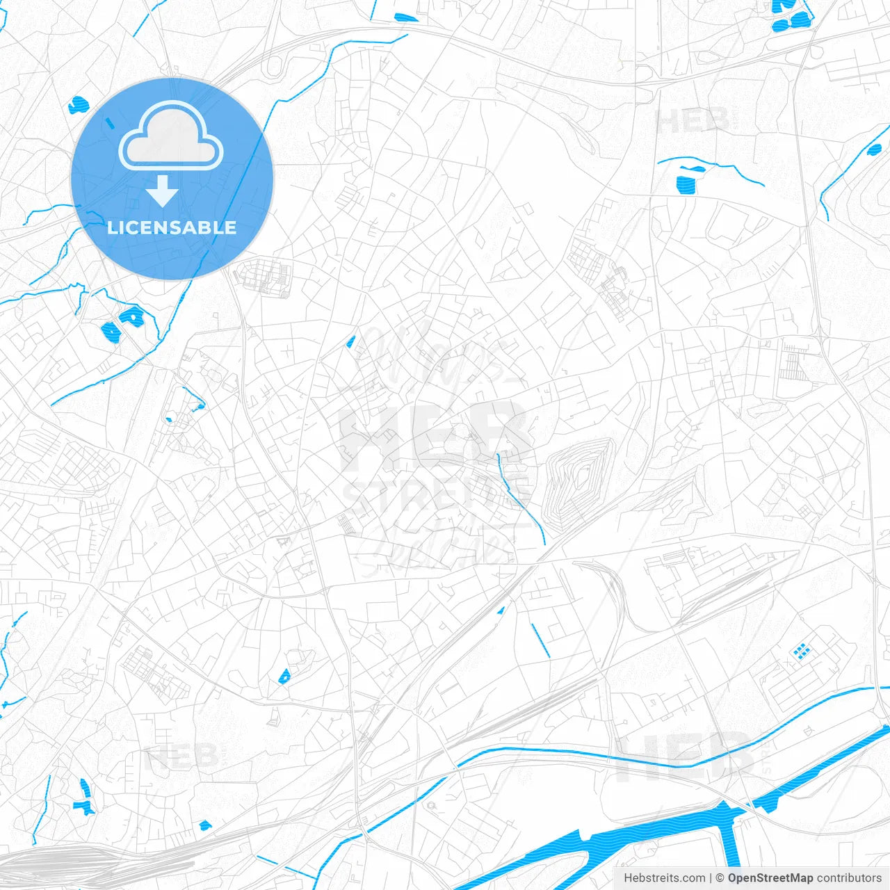 Bottrop, Germany PDF vector map with water in focus