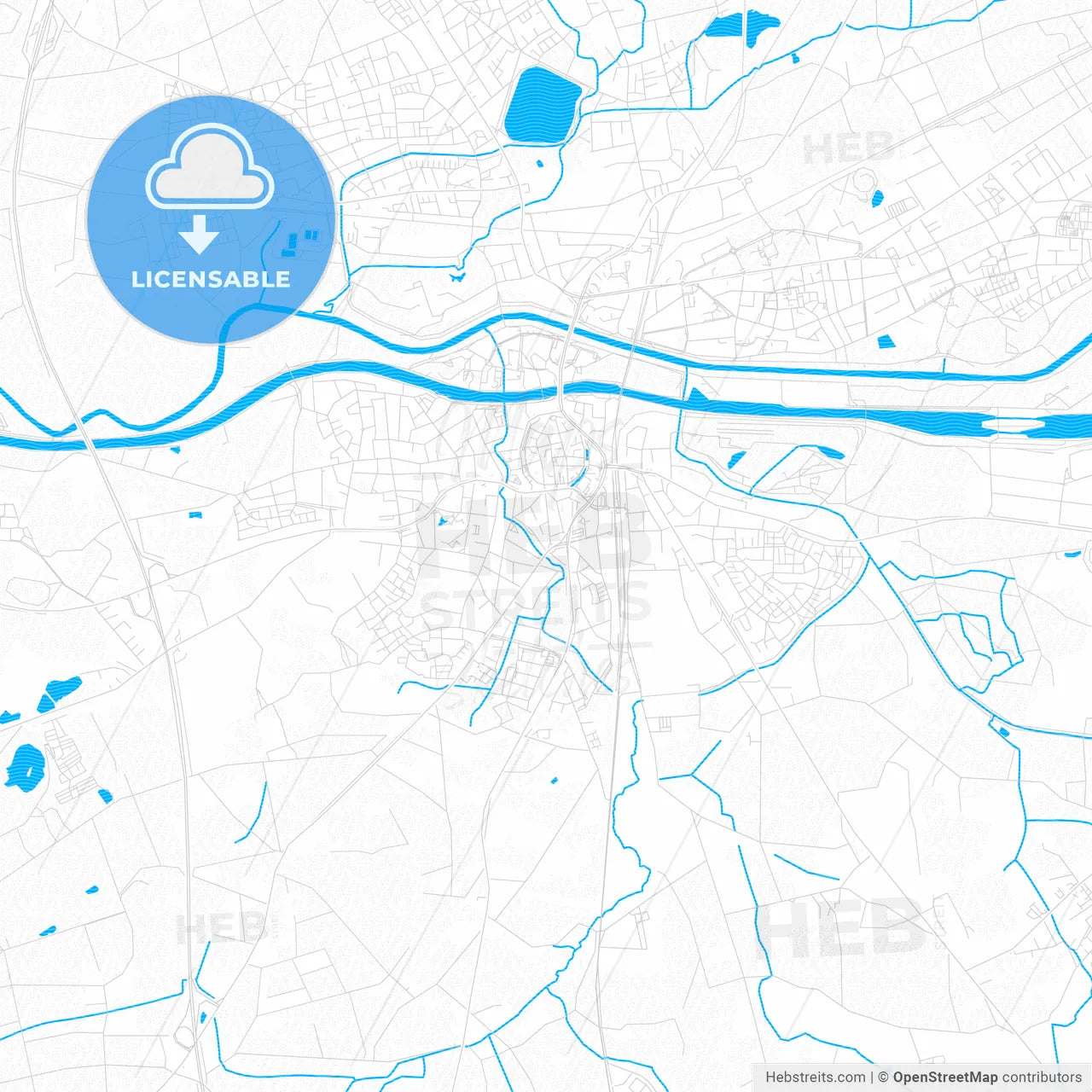Dorsten, Germany PDF vector map with water in focus