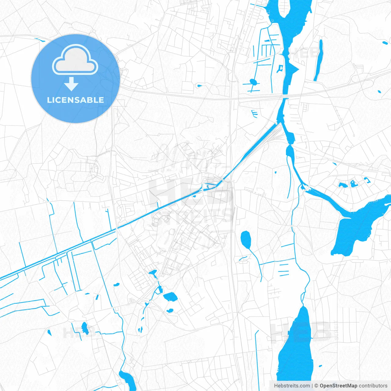 Konigs Wusterhausen, Germany PDF vector map with water in focus