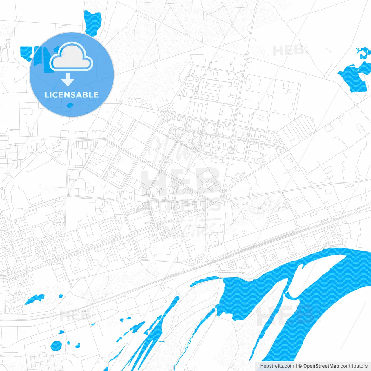 Dzerzhinsk, Russia PDF vector map with water in focus