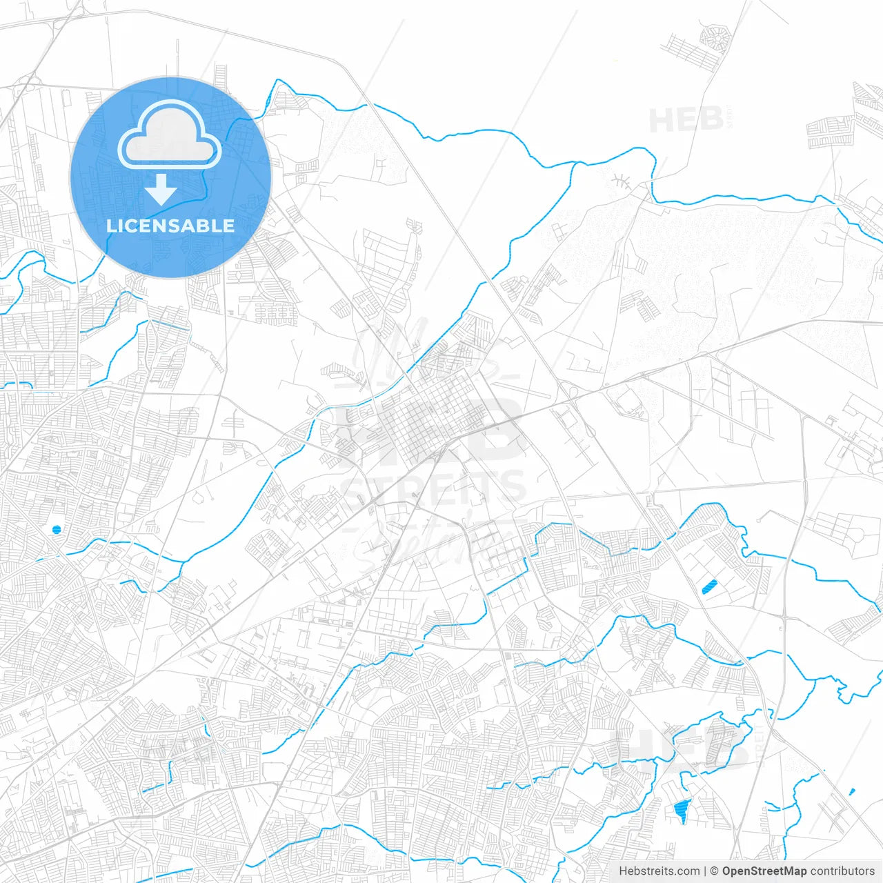 Ciudad Apodaca, Mexico PDF vector map with water in focus