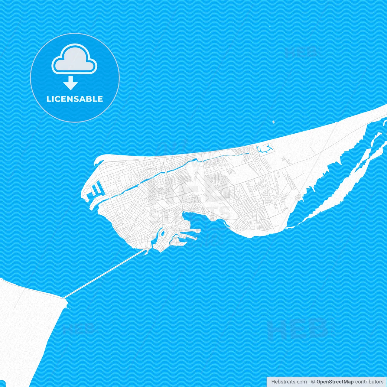 Ciudad del Carmen, Mexico PDF vector map with water in focus