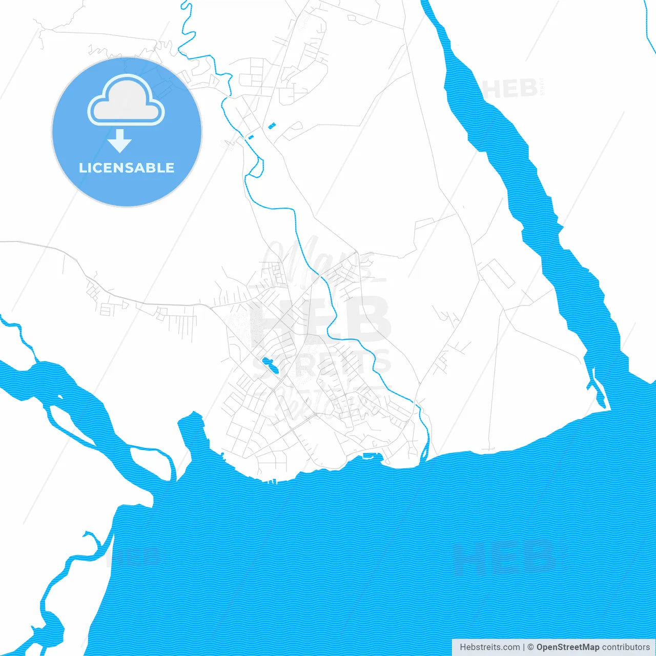 Lae, Papua New Guinea PDF vector map with water in focus