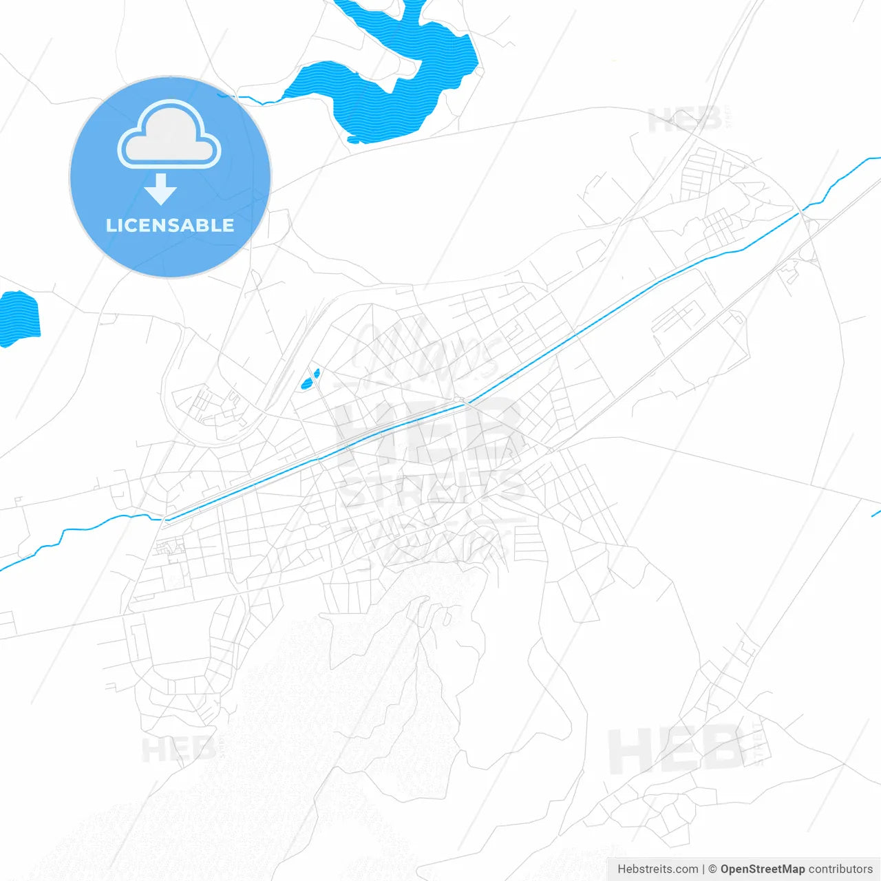Kyustendil, Bulgaria PDF vector map with water in focus