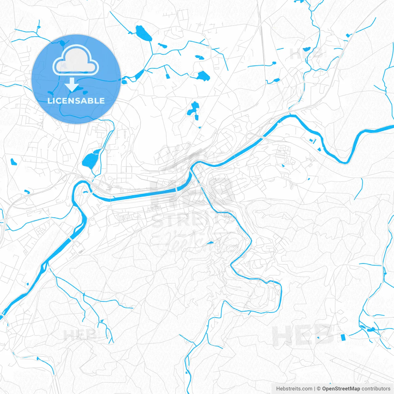 Karlovy Vary, Czechia PDF vector map with water in focus