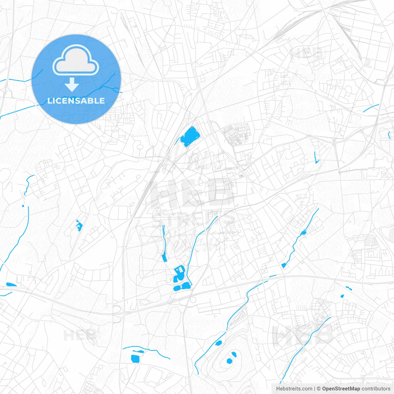 Gladbeck, Germany PDF vector map with water in focus