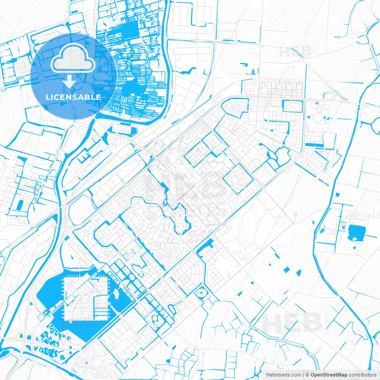 Heerhugowaard, Netherlands PDF vector map with water in focus