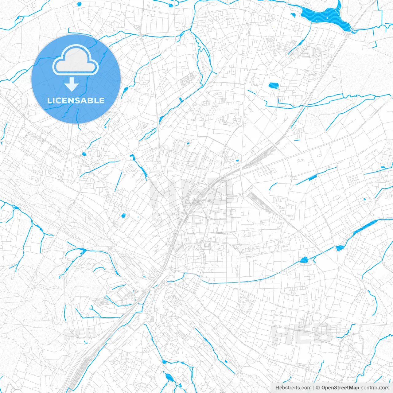 Bielefeld, Germany PDF vector map with water in focus