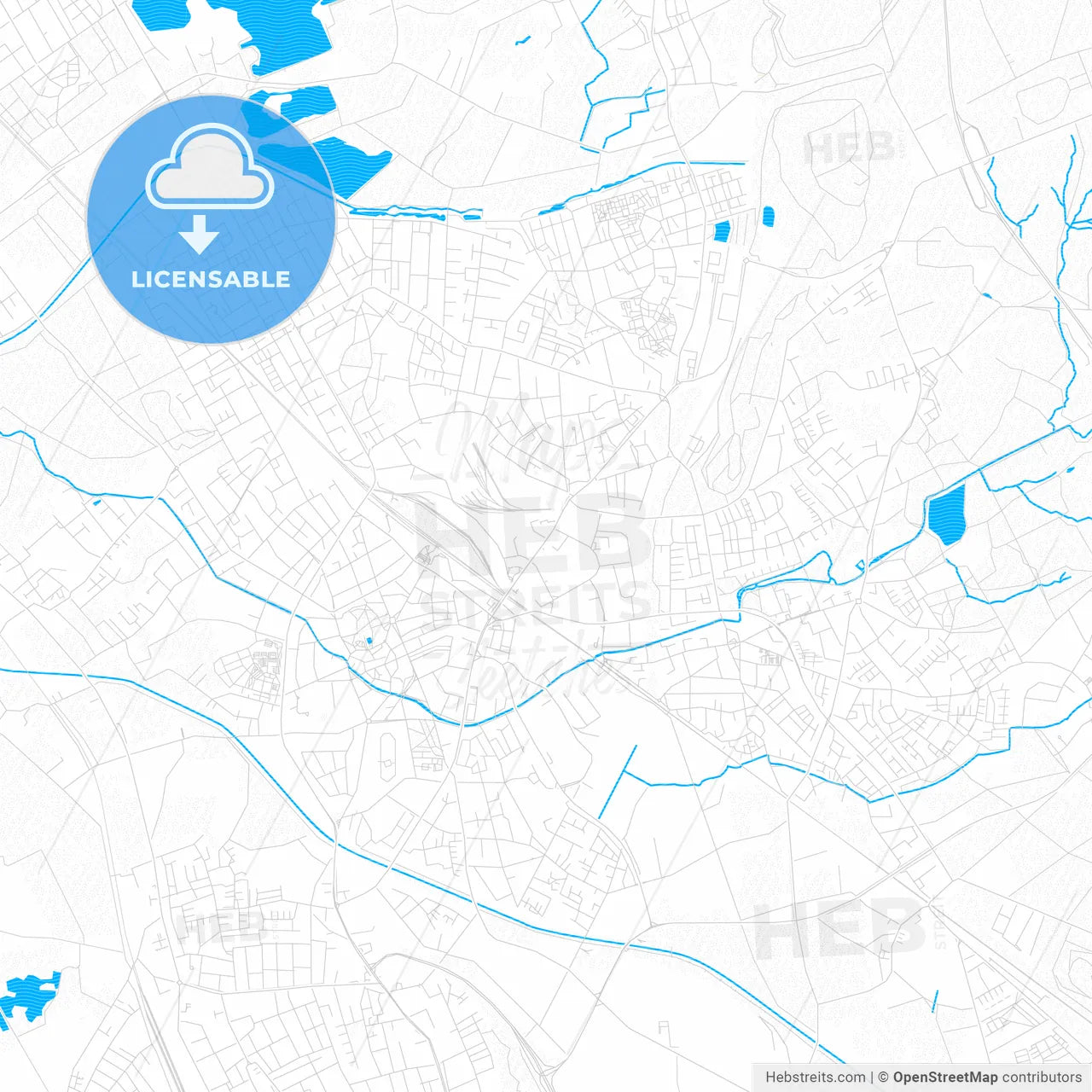 Dinslaken, Germany PDF vector map with water in focus