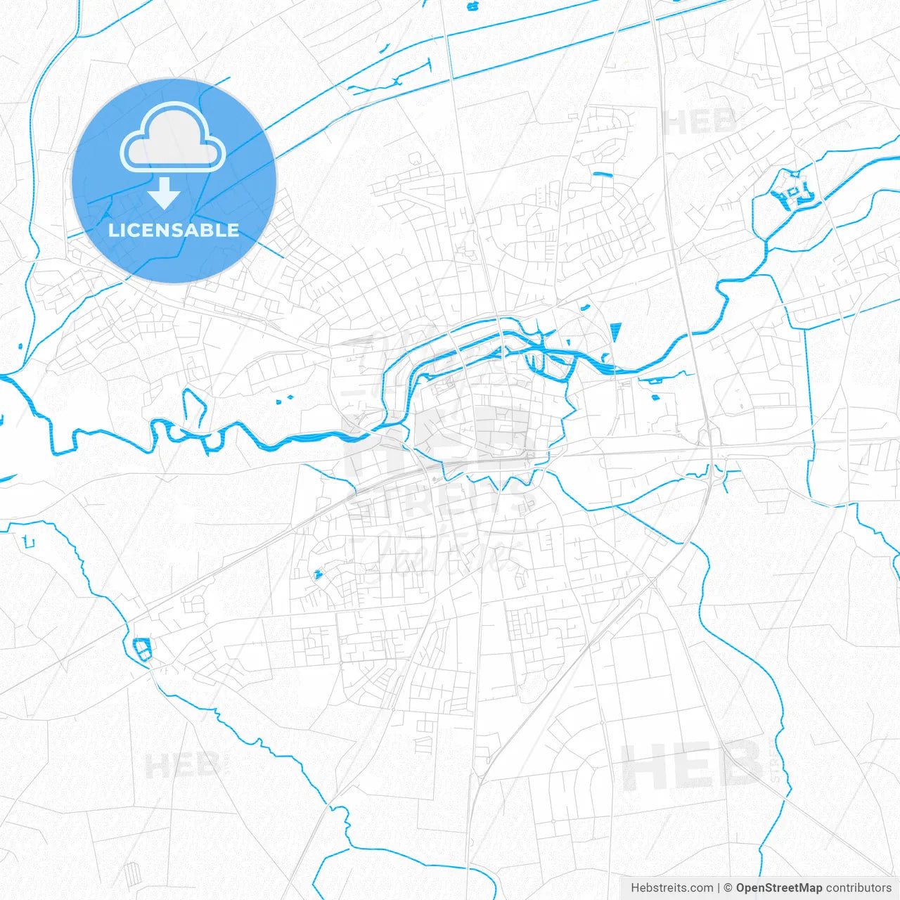 Lippstadt, Germany PDF vector map with water in focus