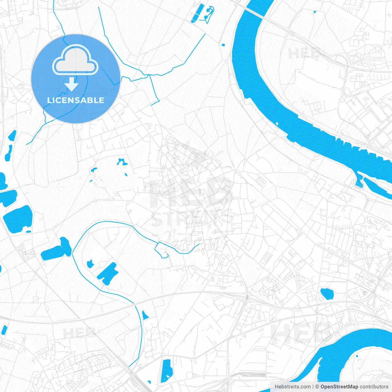 Meerbusch, Germany PDF vector map with water in focus