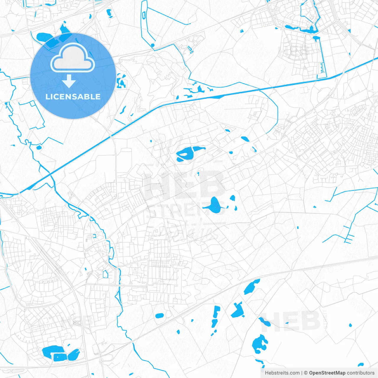 Geldrop-Mierlo, Netherlands PDF vector map with water in focus