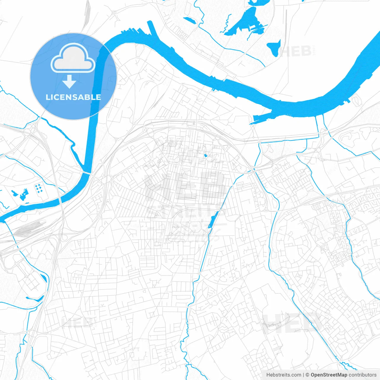 Middlesbrough, England PDF vector map with water in focus