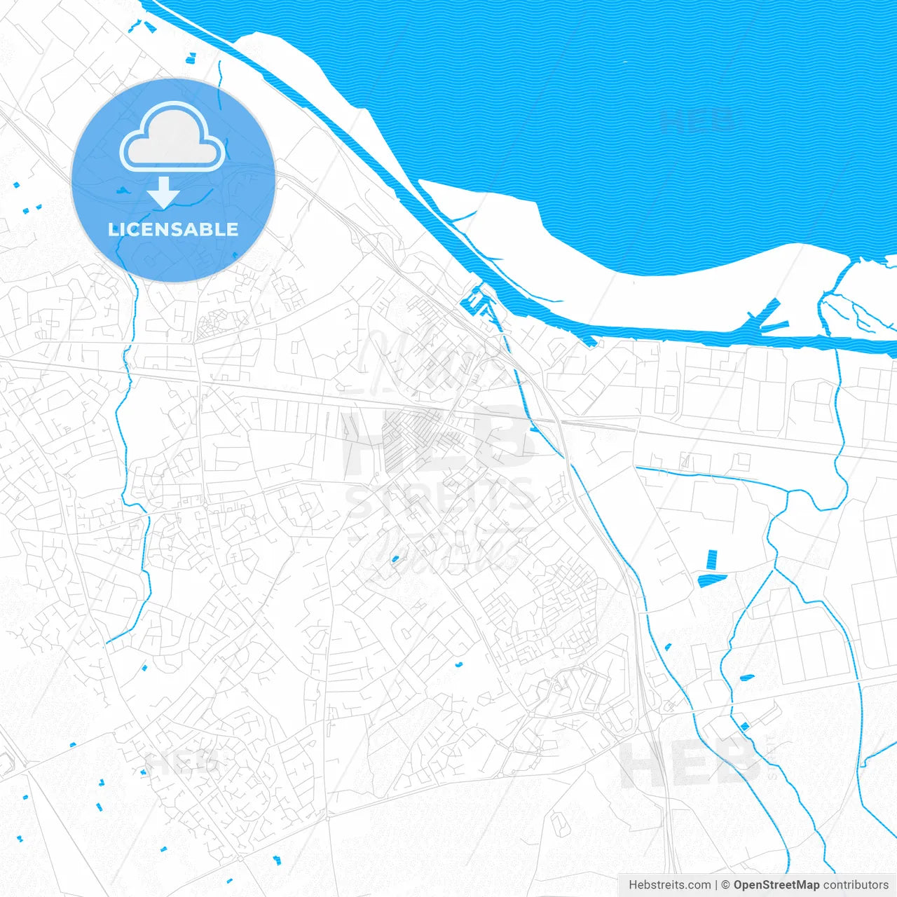 Ellesmere Port, England PDF vector map with water in focus