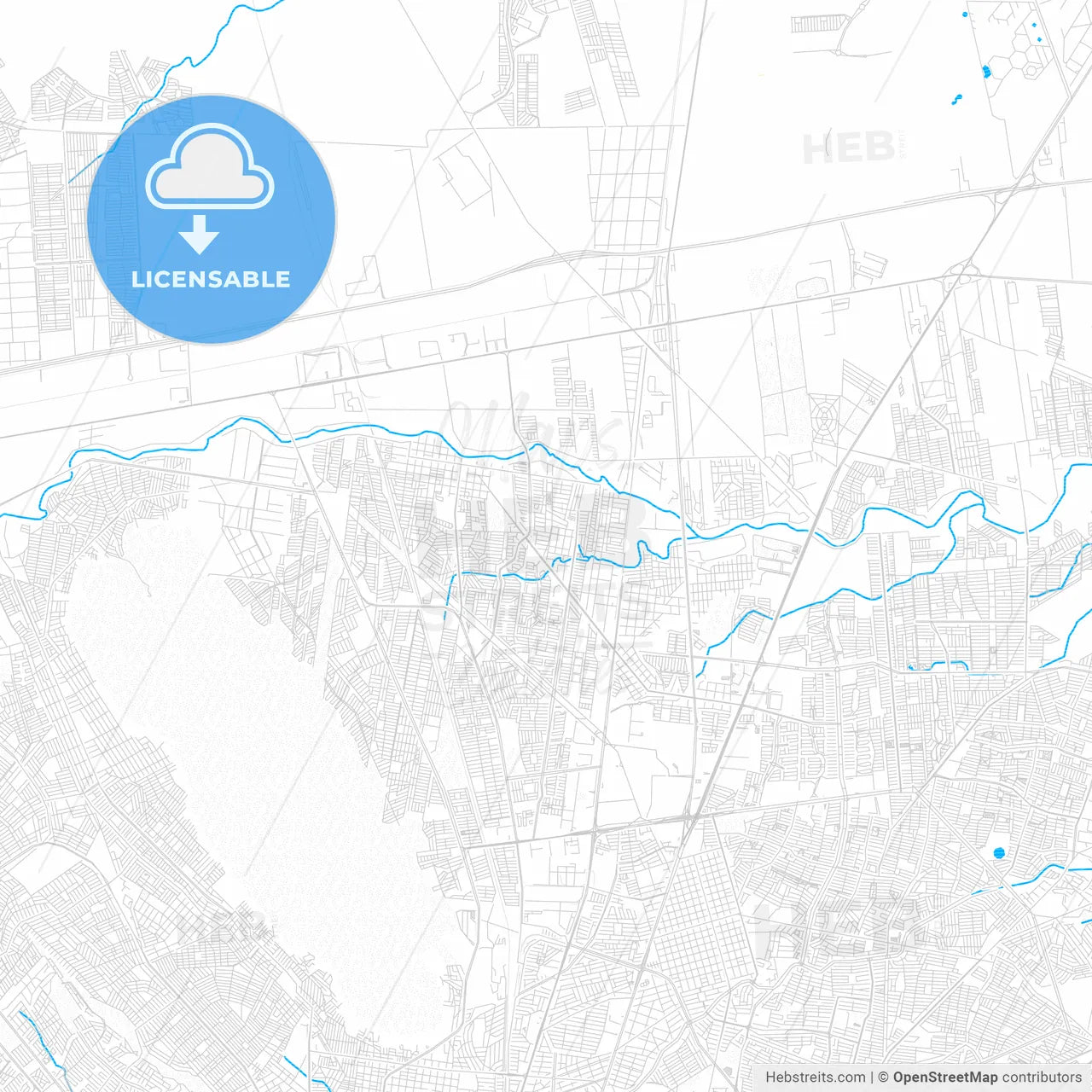 General Escobedo, Mexico PDF vector map with water in focus