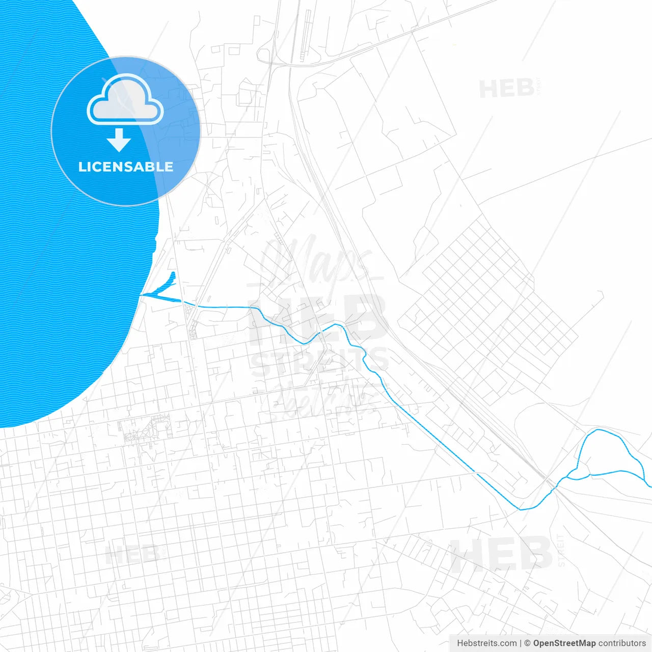 Kokshetau, Kazakhstan PDF vector map with water in focus
