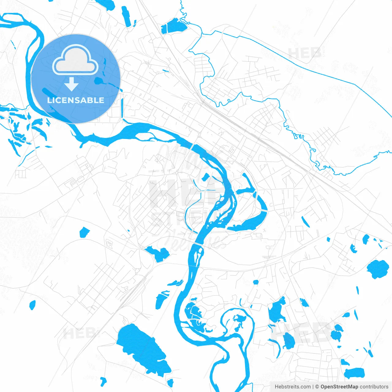 Birobidzhan, Russia PDF vector map with water in focus
