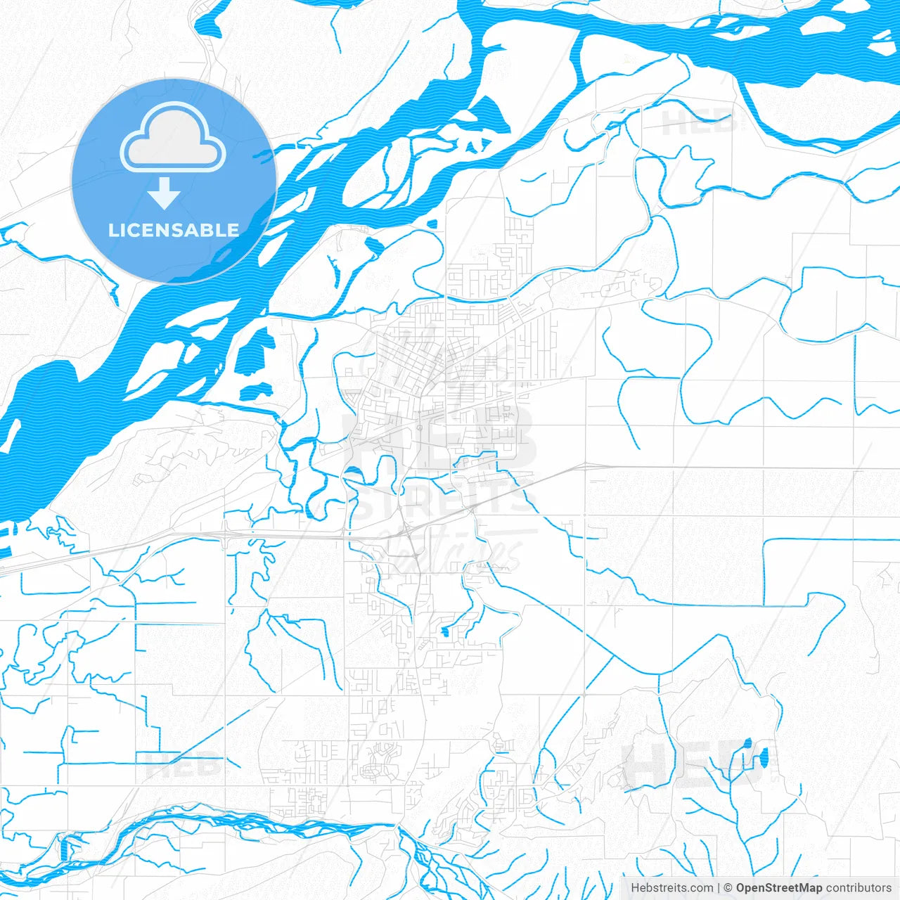 Chilliwack, Canada PDF vector map with water in focus