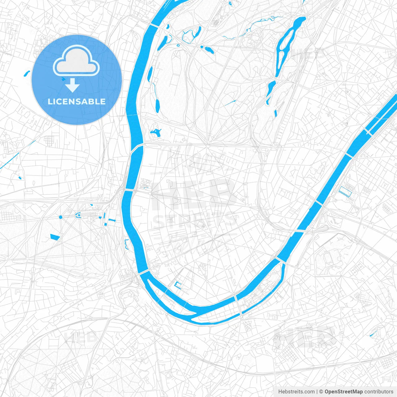 Boulogne-Billancourt, France PDF vector map with water in focus