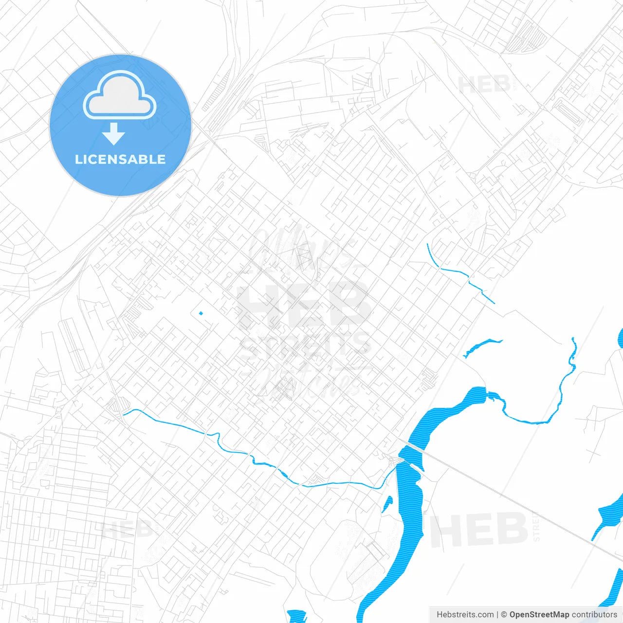 Kostanay, Kazakhstan PDF vector map with water in focus