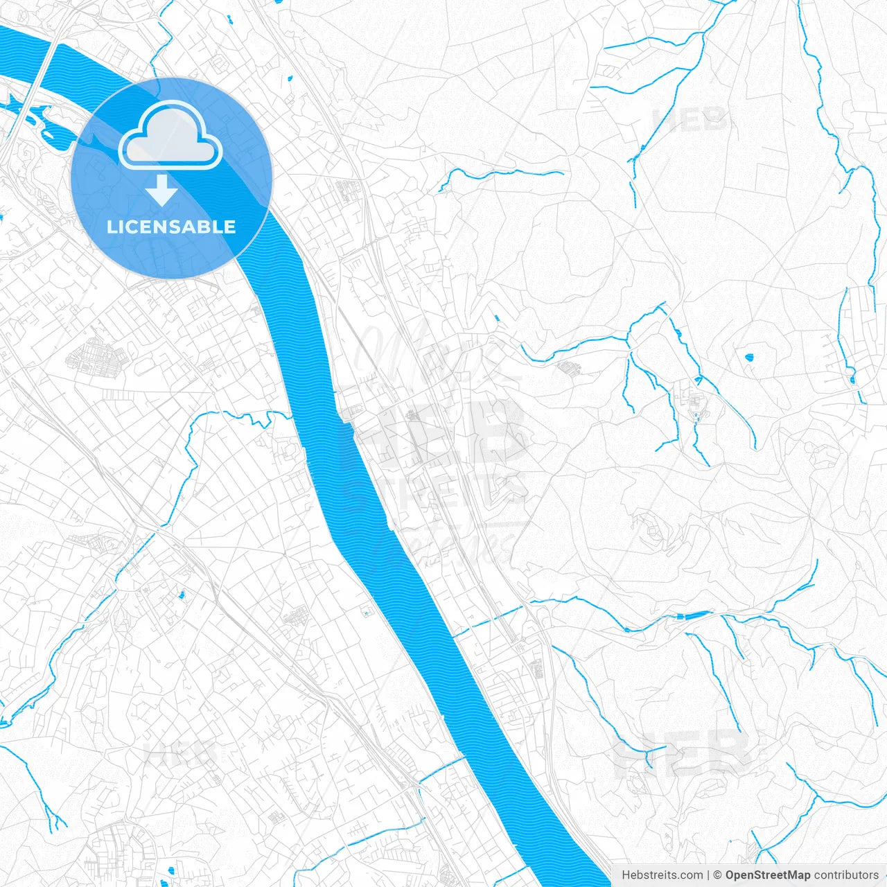 Konigswinter, Germany PDF vector map with water in focus