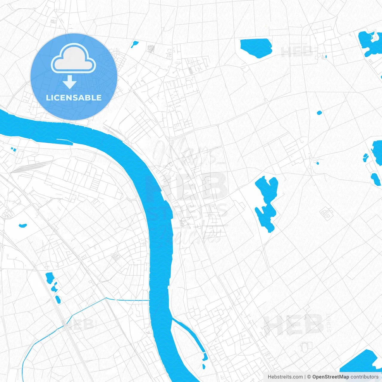 Niederkassel, Germany PDF vector map with water in focus