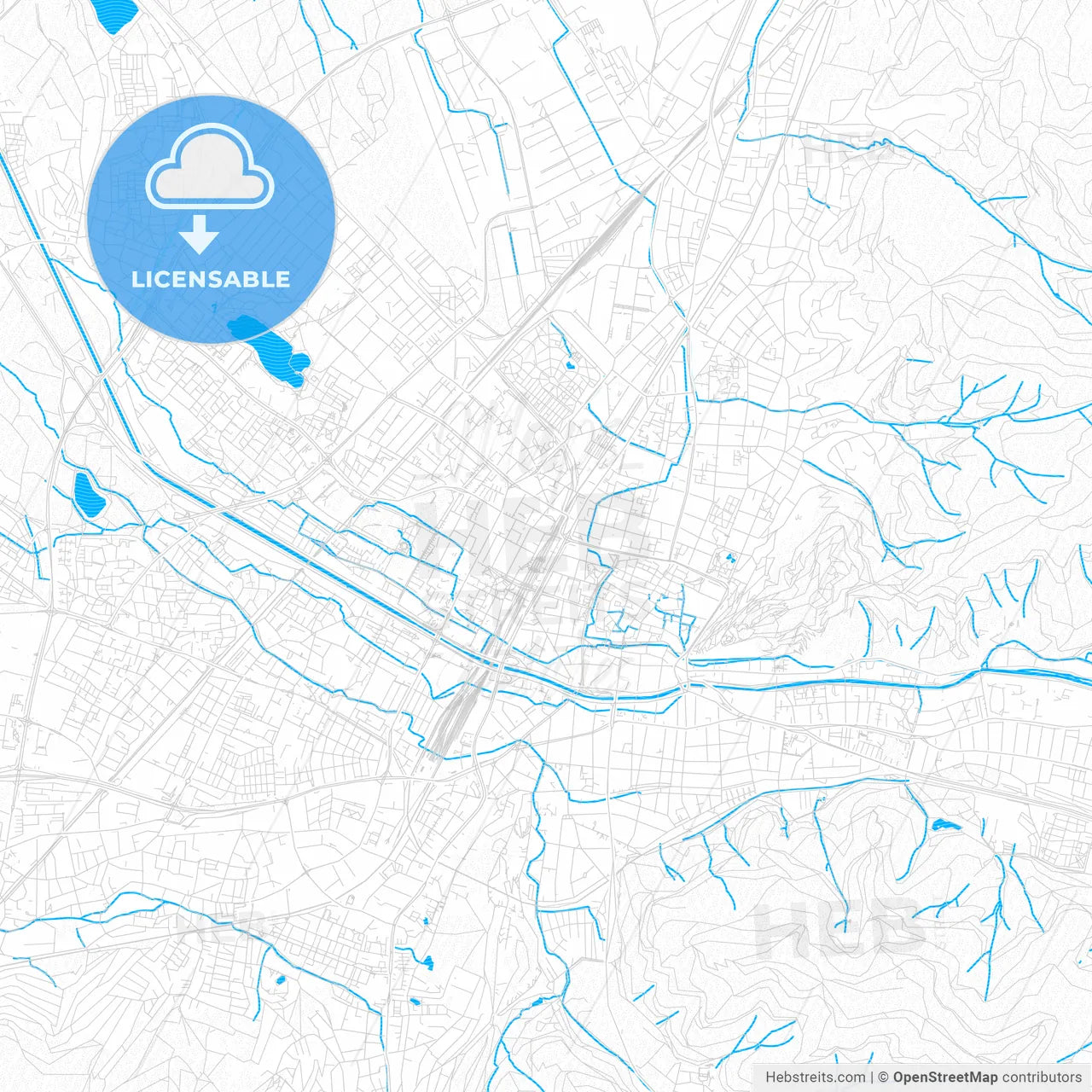 Freiburg im Breisgau, Germany PDF vector map with water in focus