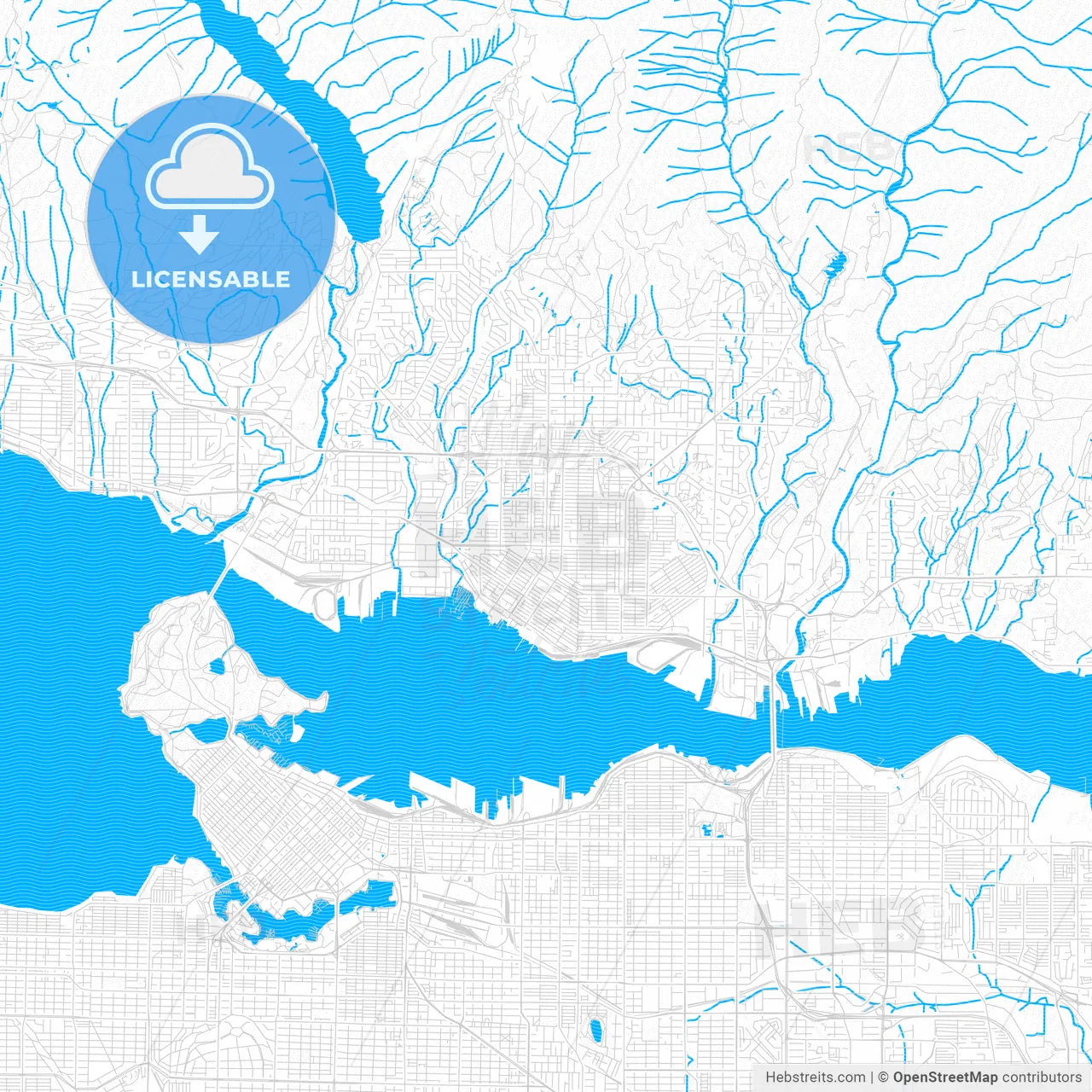 North Vancouver, Canada PDF vector map with water in focus