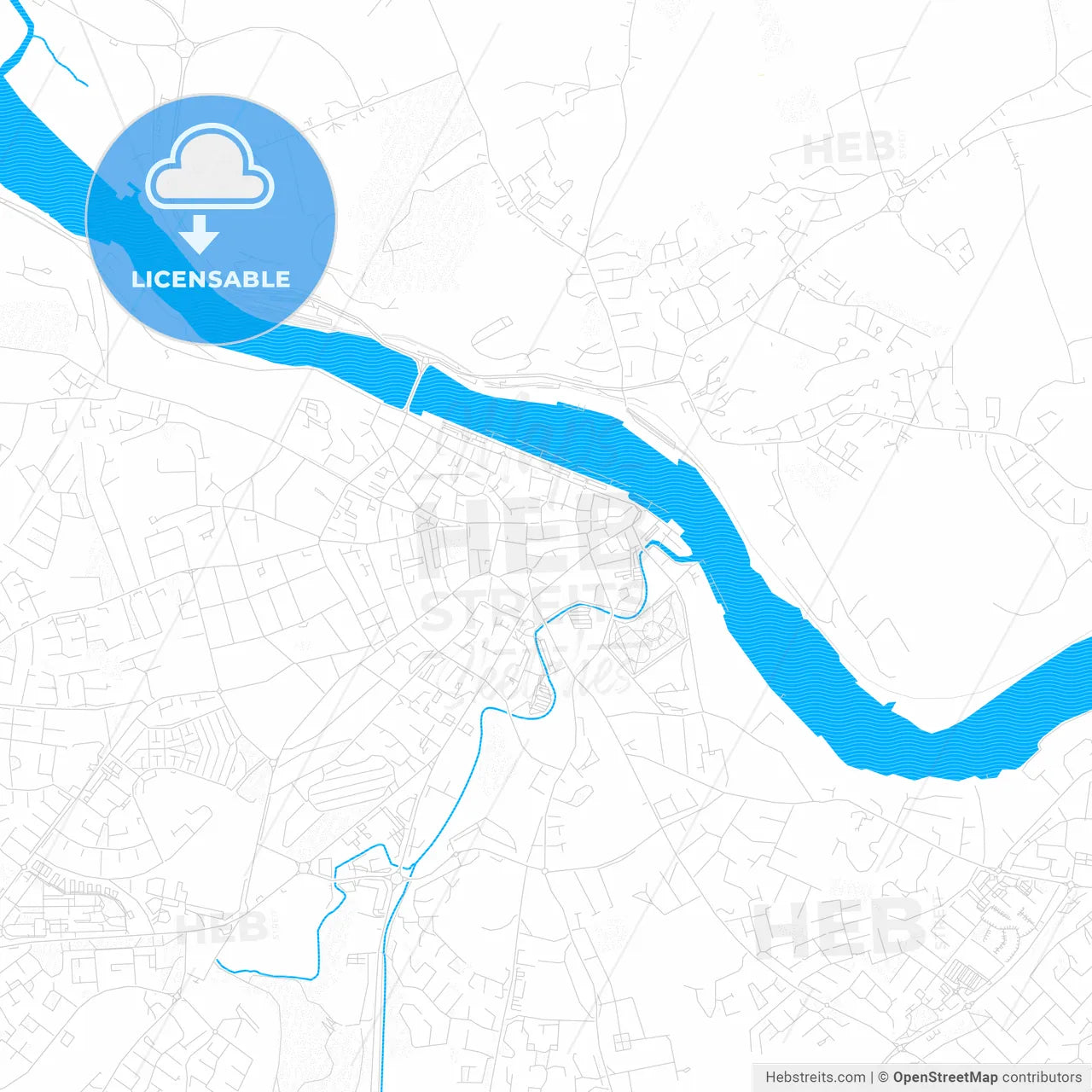 Waterford, Ireland PDF vector map with water in focus