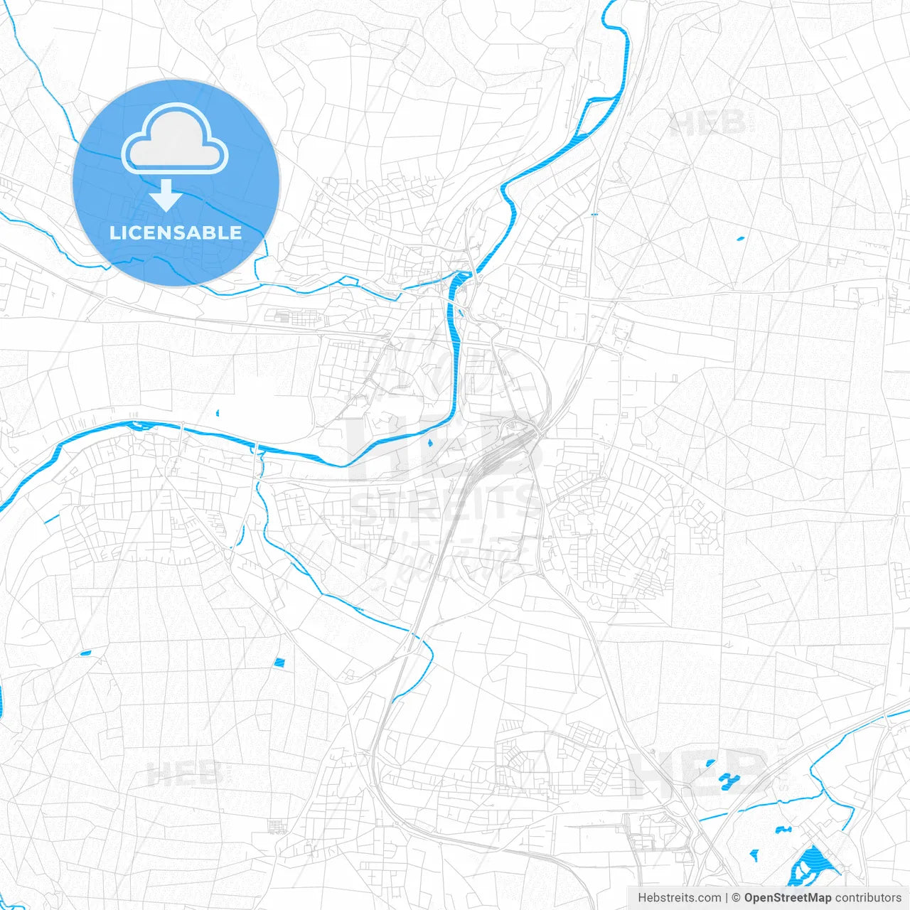 Bietigheim-Bissingen, Germany PDF vector map with water in focus